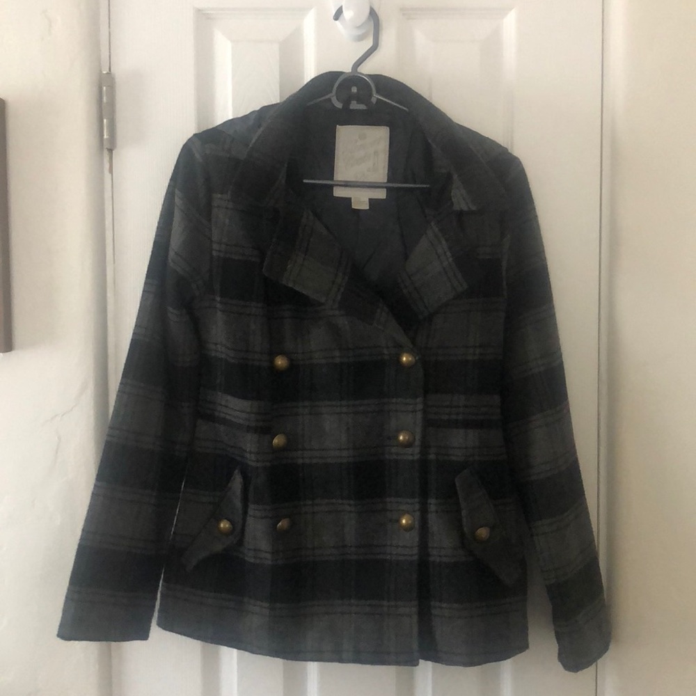 Plaid Hooded Pea Coat
